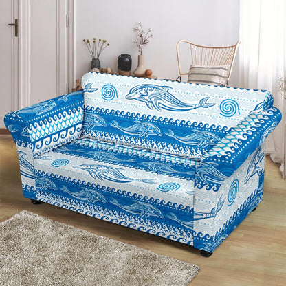 Dolphin Tribal Print Pattern Loveseat Slipcover-JTAMIGO.COM