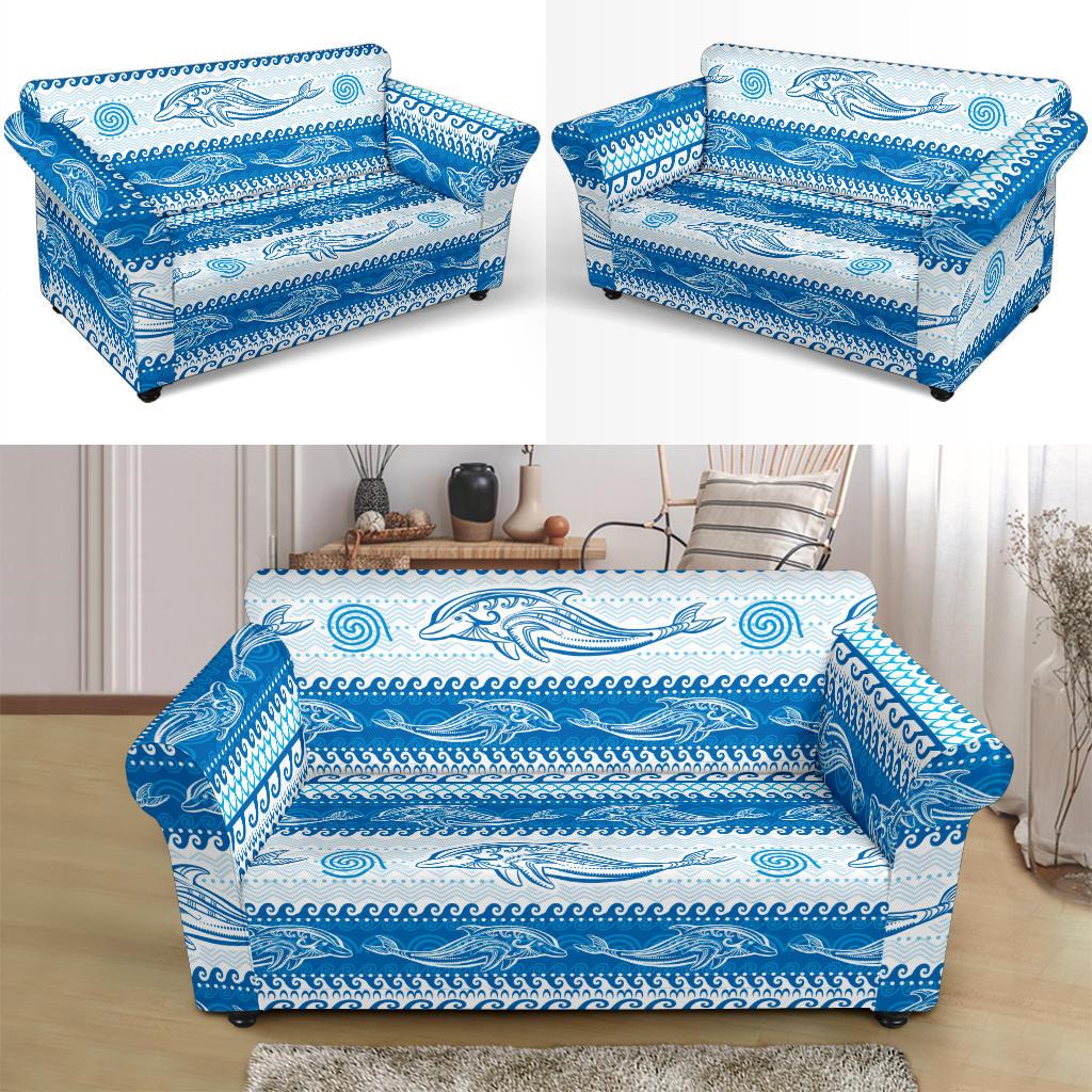 Dolphin Tribal Print Pattern Loveseat Slipcover-JTAMIGO.COM