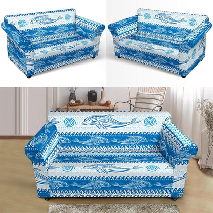 Dolphin Tribal Print Pattern Loveseat Slipcover-JTAMIGO.COM