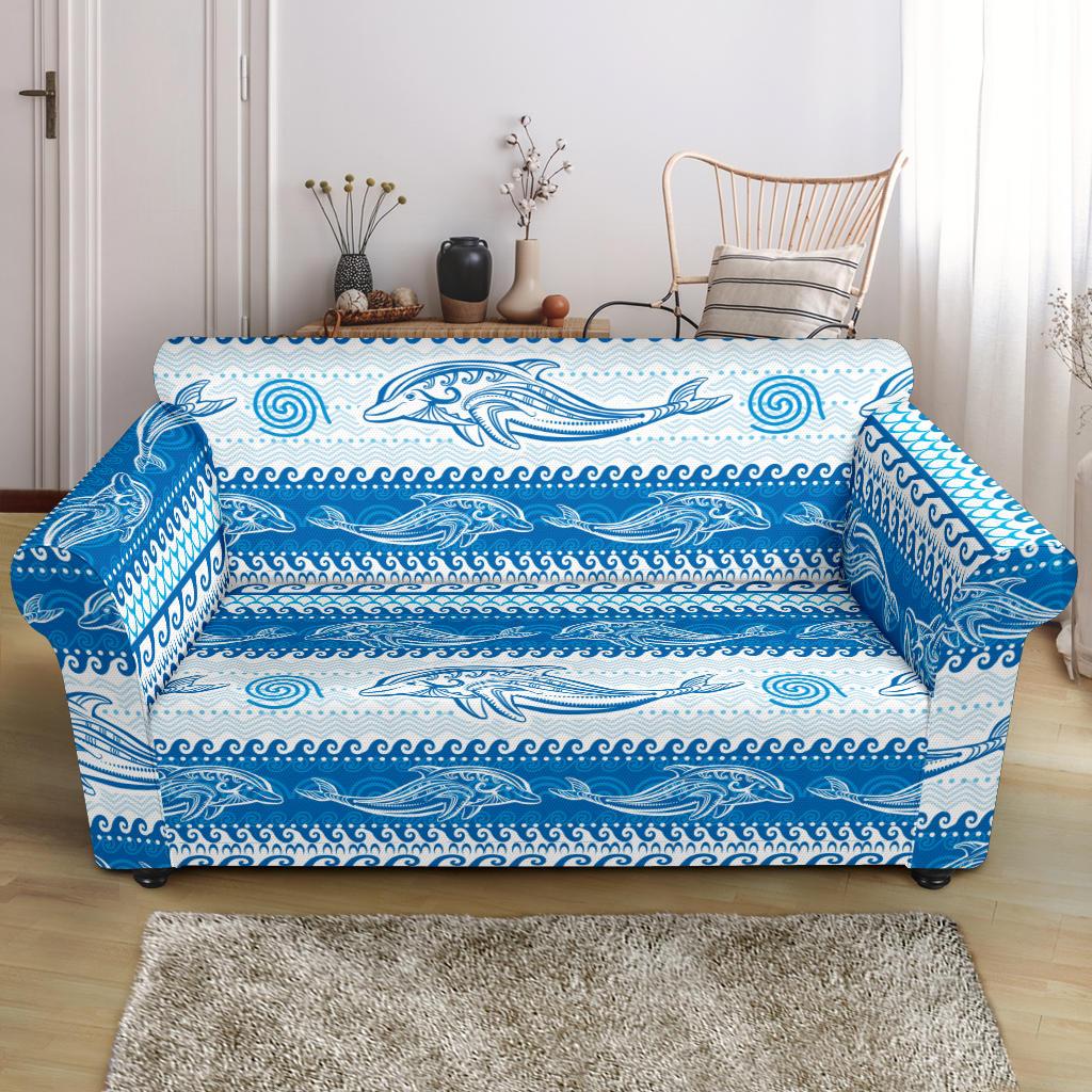 Dolphin Tribal Print Pattern Loveseat Slipcover-JTAMIGO.COM