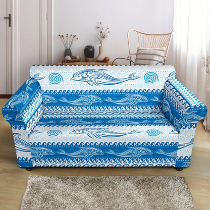 Dolphin Tribal Print Pattern Loveseat Slipcover-JTAMIGO.COM