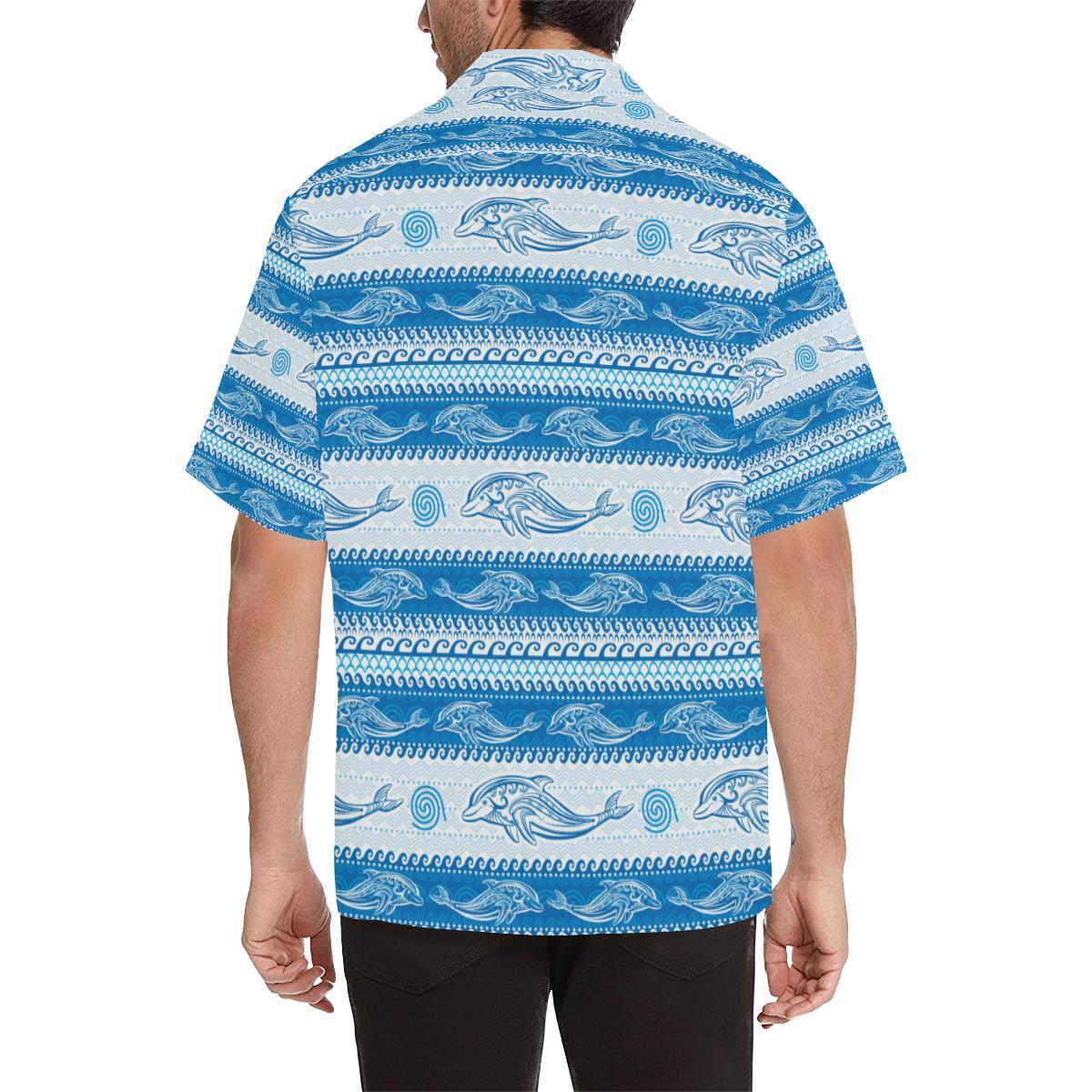 Dolphin Tribal Print Pattern Men Aloha Hawaiian Shirt