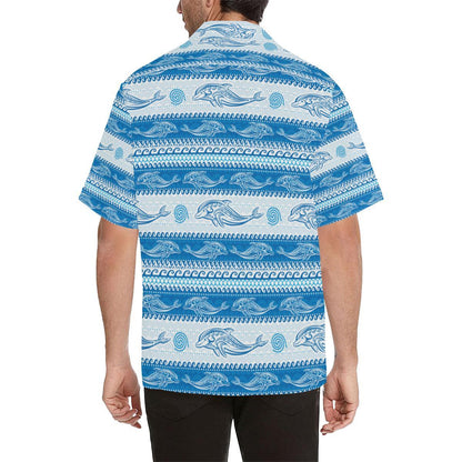 Dolphin Tribal Print Pattern Men Aloha Hawaiian Shirt