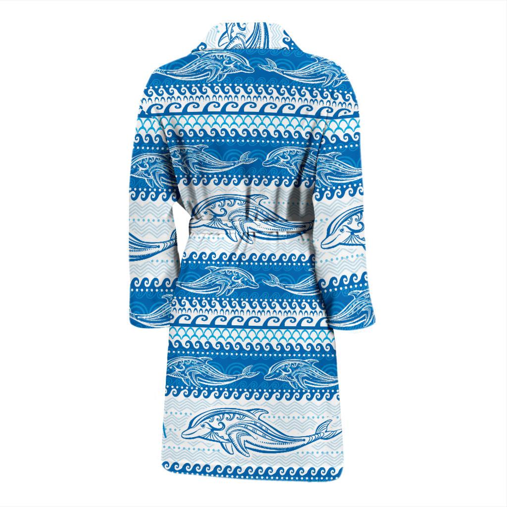 Dolphin Tribal Print Pattern Men Bath Robe-JTAMIGO.COM