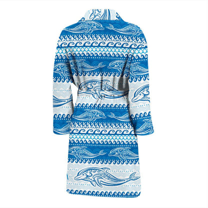 Dolphin Tribal Print Pattern Men Bath Robe-JTAMIGO.COM