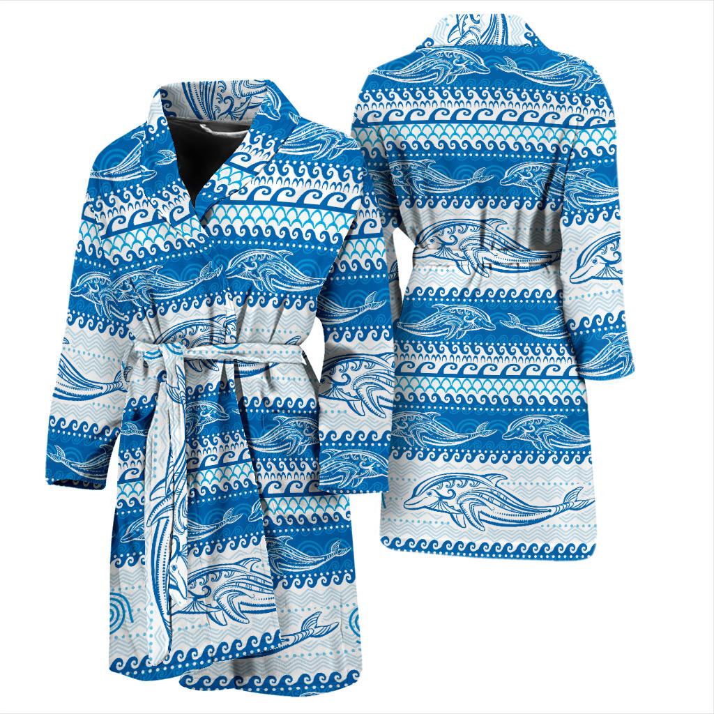 Dolphin Tribal Print Pattern Men Bath Robe-JTAMIGO.COM