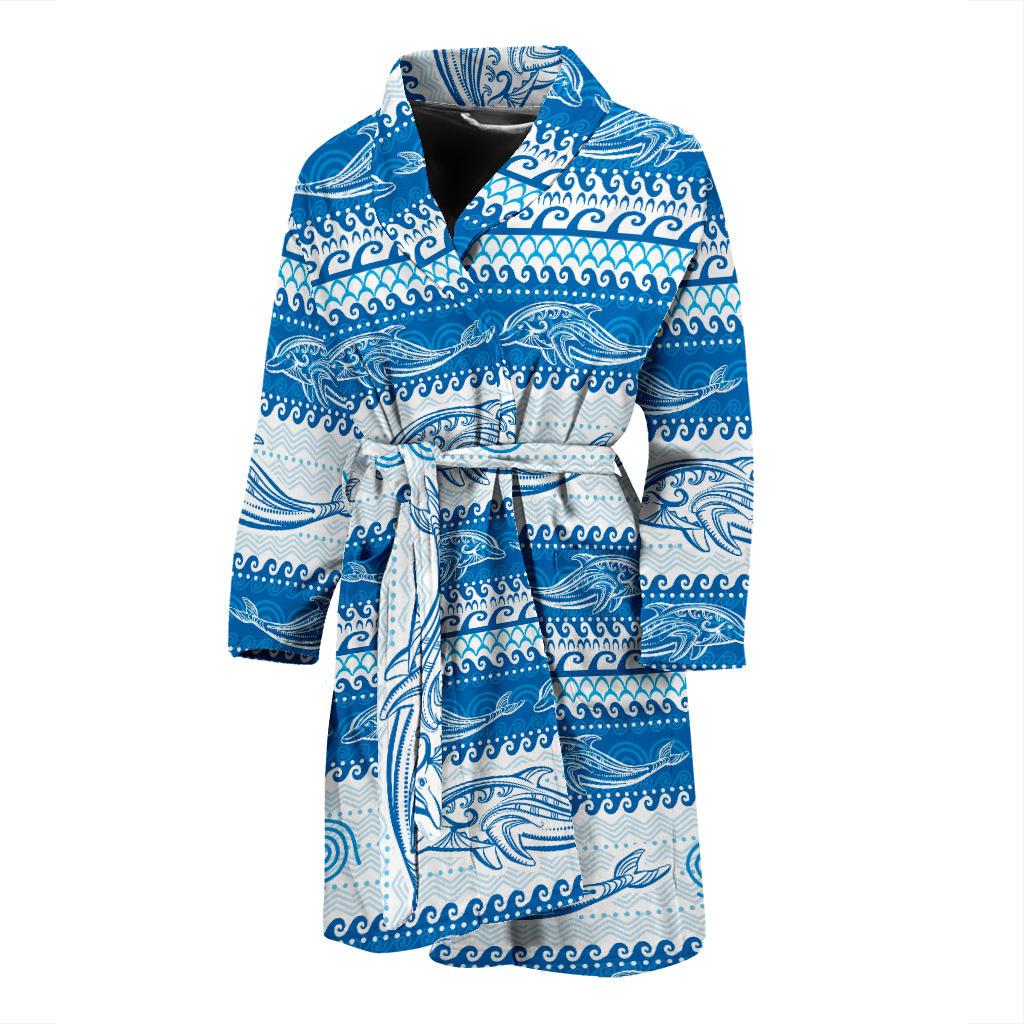 Dolphin Tribal Print Pattern Men Bath Robe-JTAMIGO.COM
