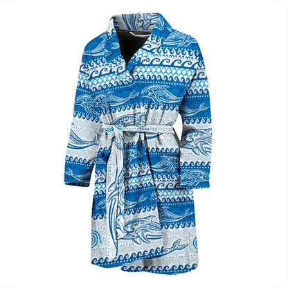Dolphin Tribal Print Pattern Men Bath Robe-JTAMIGO.COM