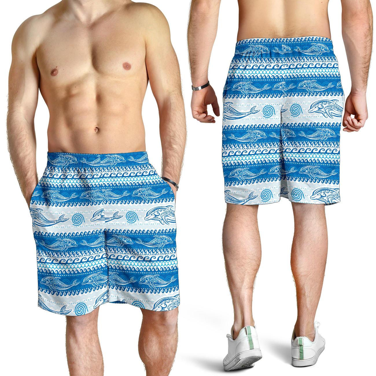 Dolphin Tribal Print Pattern Mens Shorts-JTAMIGO.COM