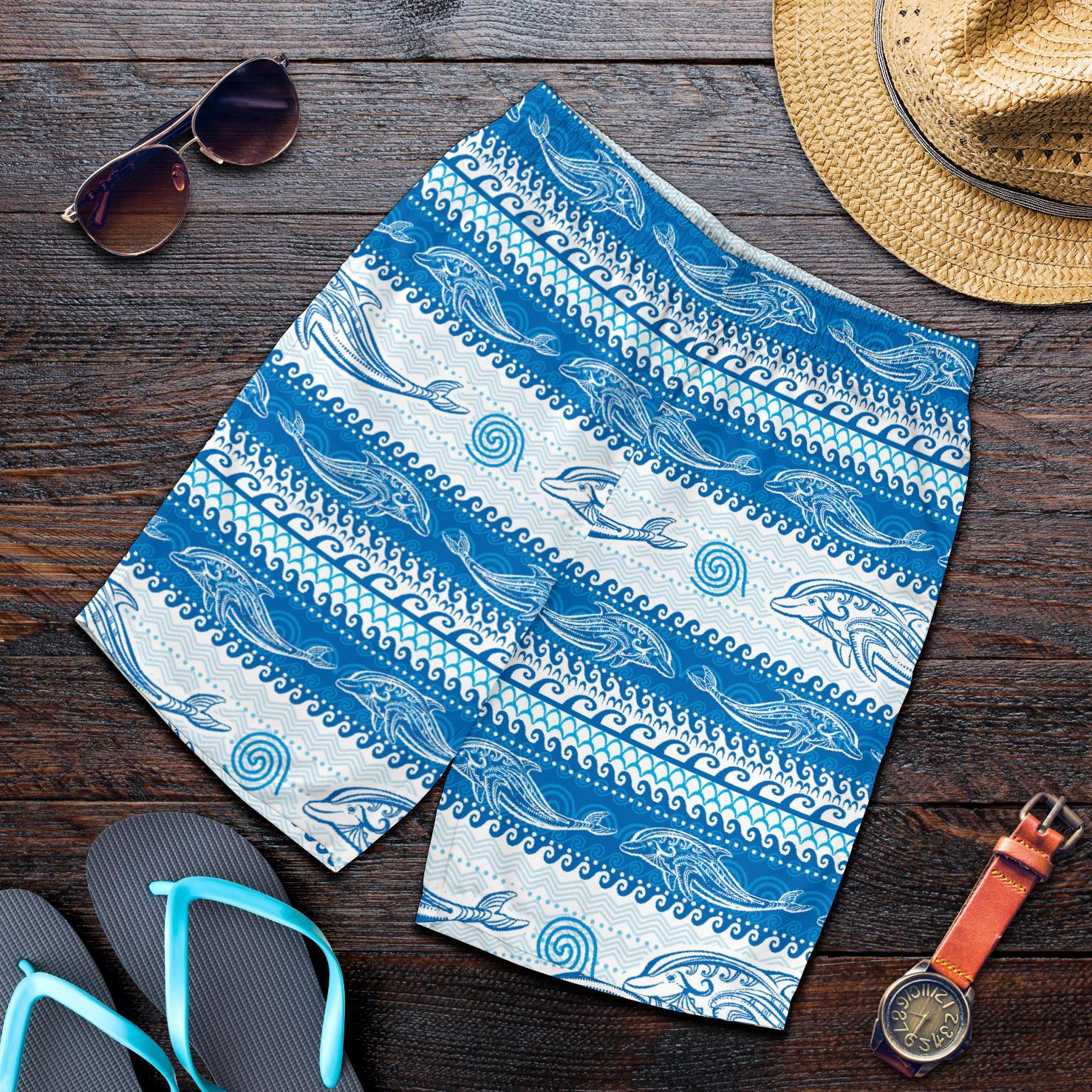 Dolphin Tribal Print Pattern Mens Shorts-JTAMIGO.COM