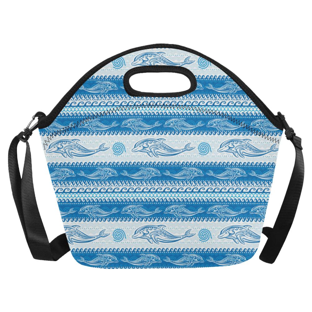 Dolphin Tribal Print Pattern Neoprene Lunch Bag (Model 1669)(Large)-JTAMIGO.COM