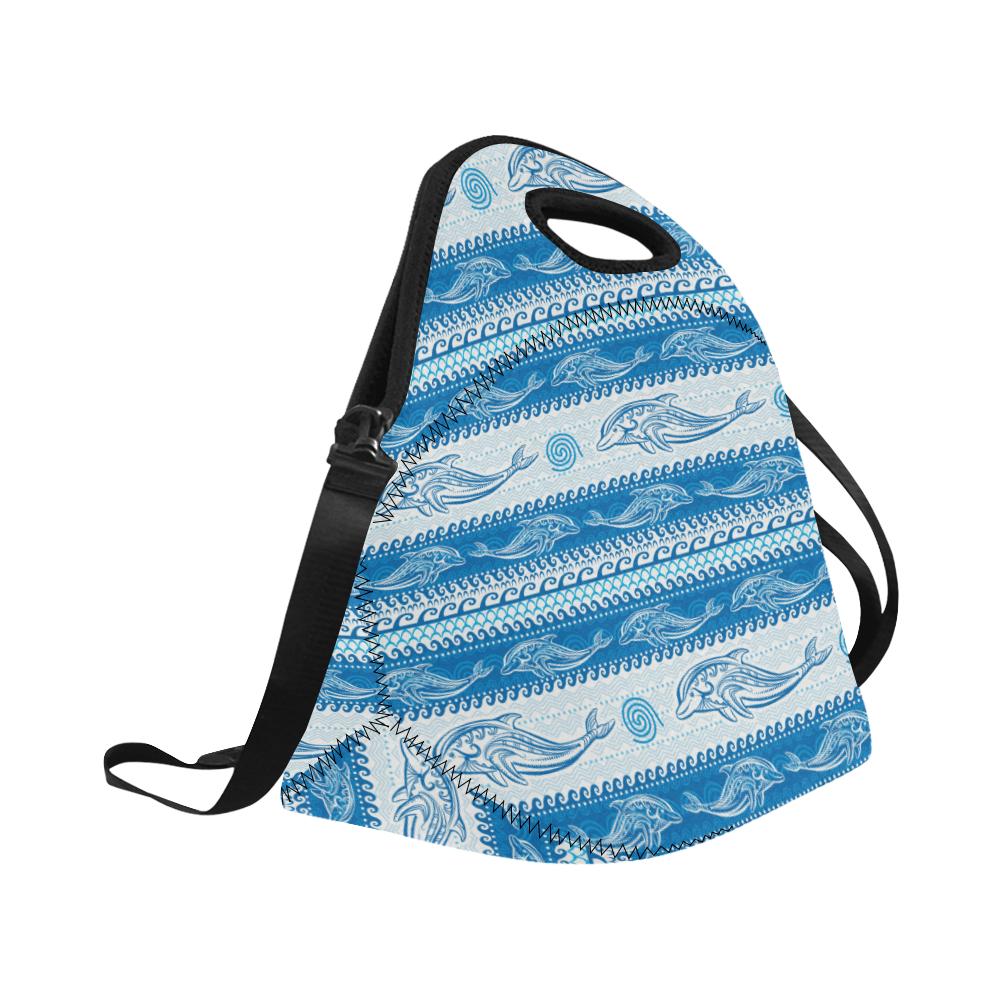 Dolphin Tribal Print Pattern Neoprene Lunch Bag (Model 1669)(Large)-JTAMIGO.COM
