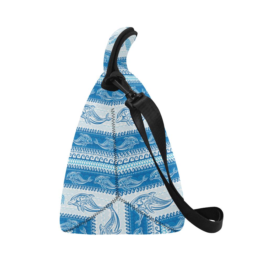 Dolphin Tribal Print Pattern Neoprene Lunch Bag (Model 1669)(Large)-JTAMIGO.COM