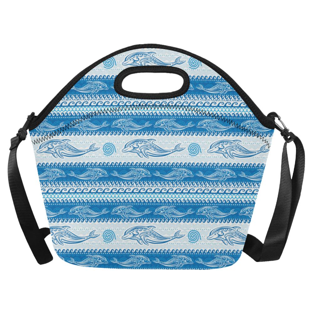 Dolphin Tribal Print Pattern Neoprene Lunch Bag (Model 1669)(Large)-JTAMIGO.COM
