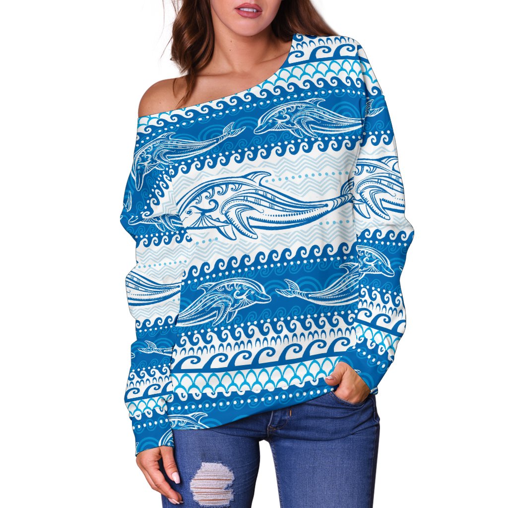 Dolphin Tribal Print Pattern Off Shoulder Sweatshirt