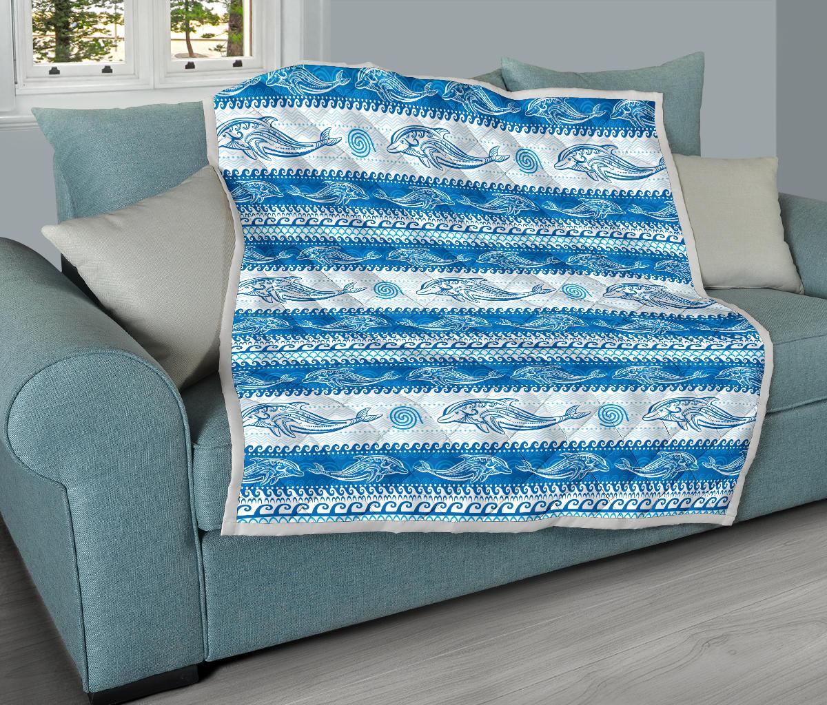 Dolphin Tribal Print Pattern Premium Quilt-JTAMIGO.COM