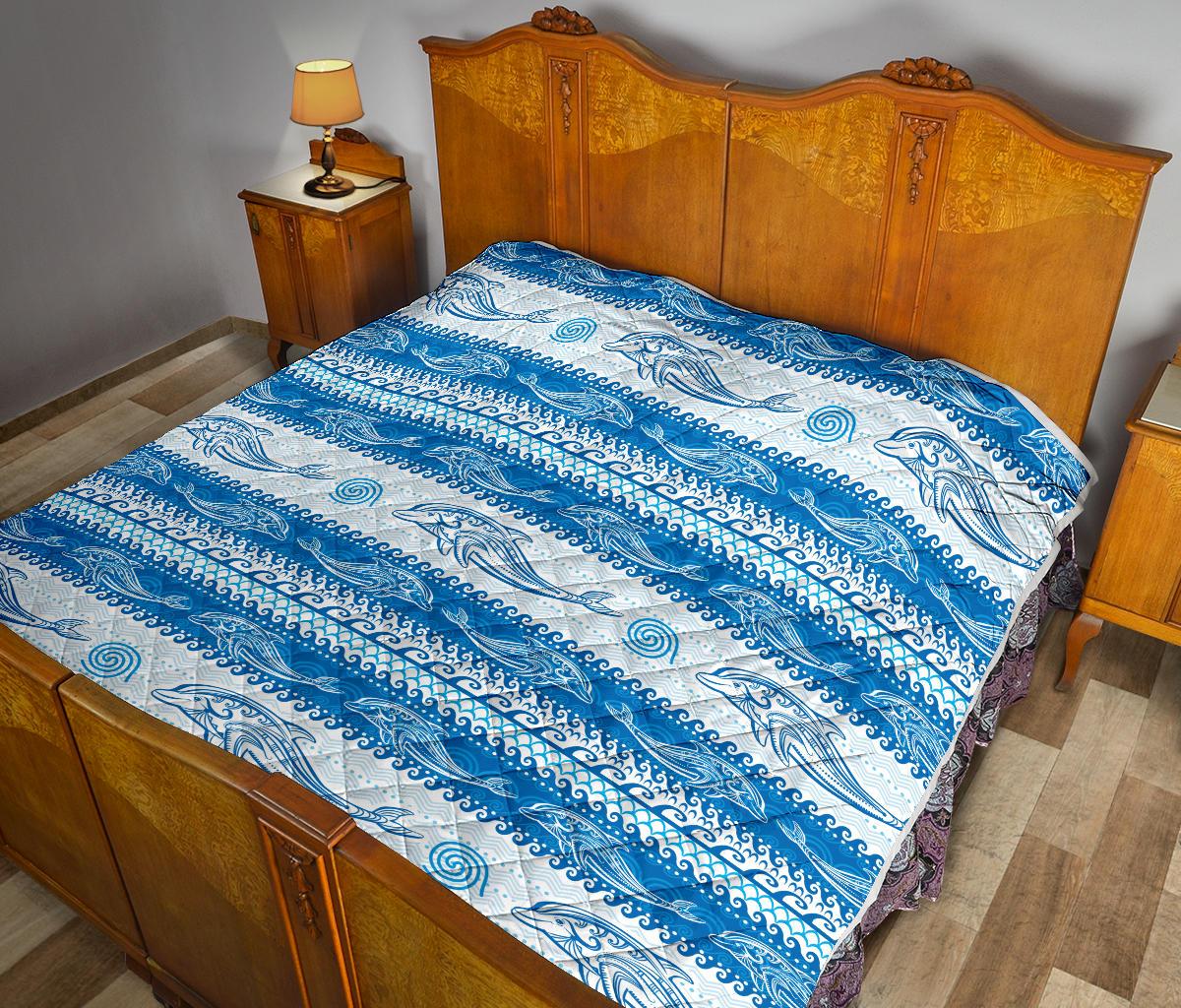 Dolphin Tribal Print Pattern Premium Quilt-JTAMIGO.COM