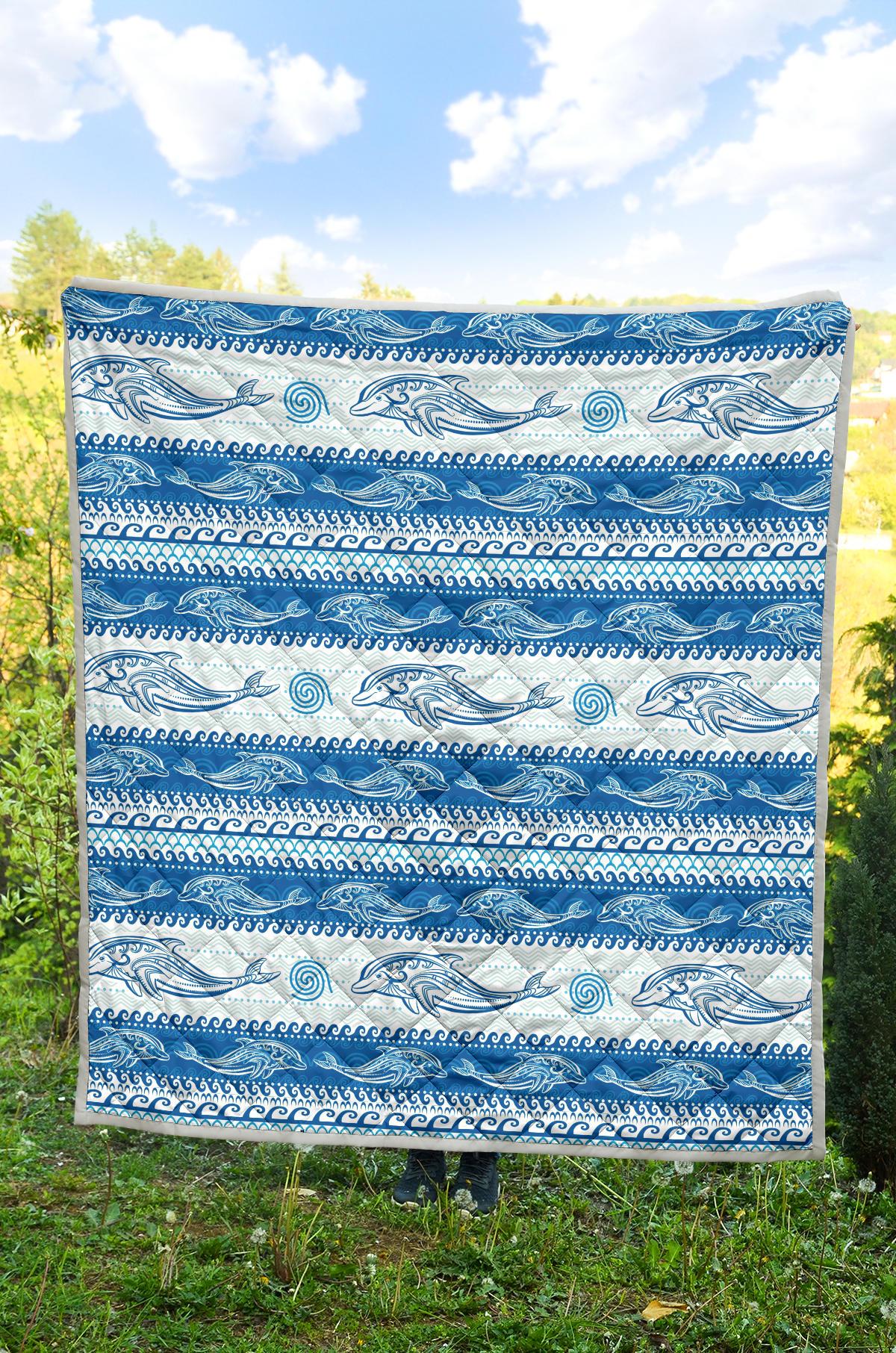 Dolphin Tribal Print Pattern Premium Quilt-JTAMIGO.COM