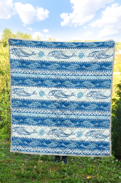 Dolphin Tribal Print Pattern Premium Quilt-JTAMIGO.COM