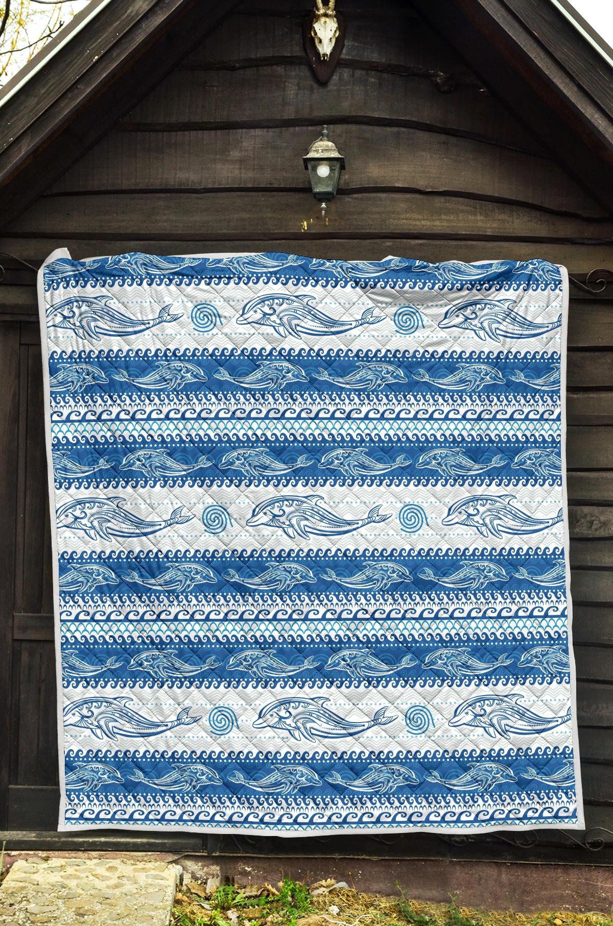 Dolphin Tribal Print Pattern Premium Quilt-JTAMIGO.COM
