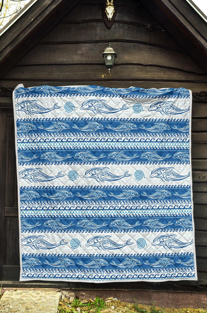 Dolphin Tribal Print Pattern Premium Quilt-JTAMIGO.COM