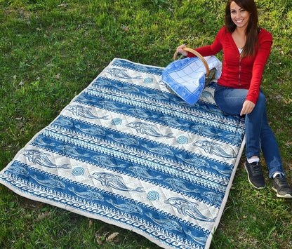 Dolphin Tribal Print Pattern Premium Quilt-JTAMIGO.COM