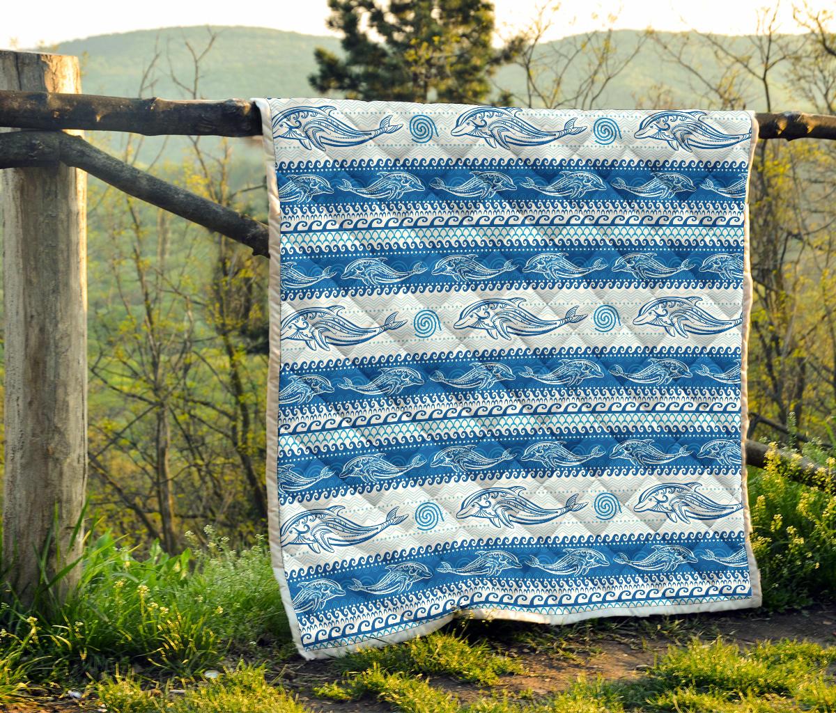 Dolphin Tribal Print Pattern Premium Quilt-JTAMIGO.COM