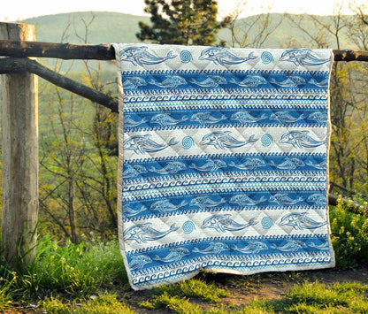 Dolphin Tribal Print Pattern Premium Quilt-JTAMIGO.COM