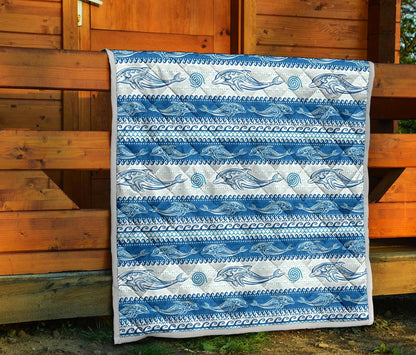 Dolphin Tribal Print Pattern Premium Quilt-JTAMIGO.COM