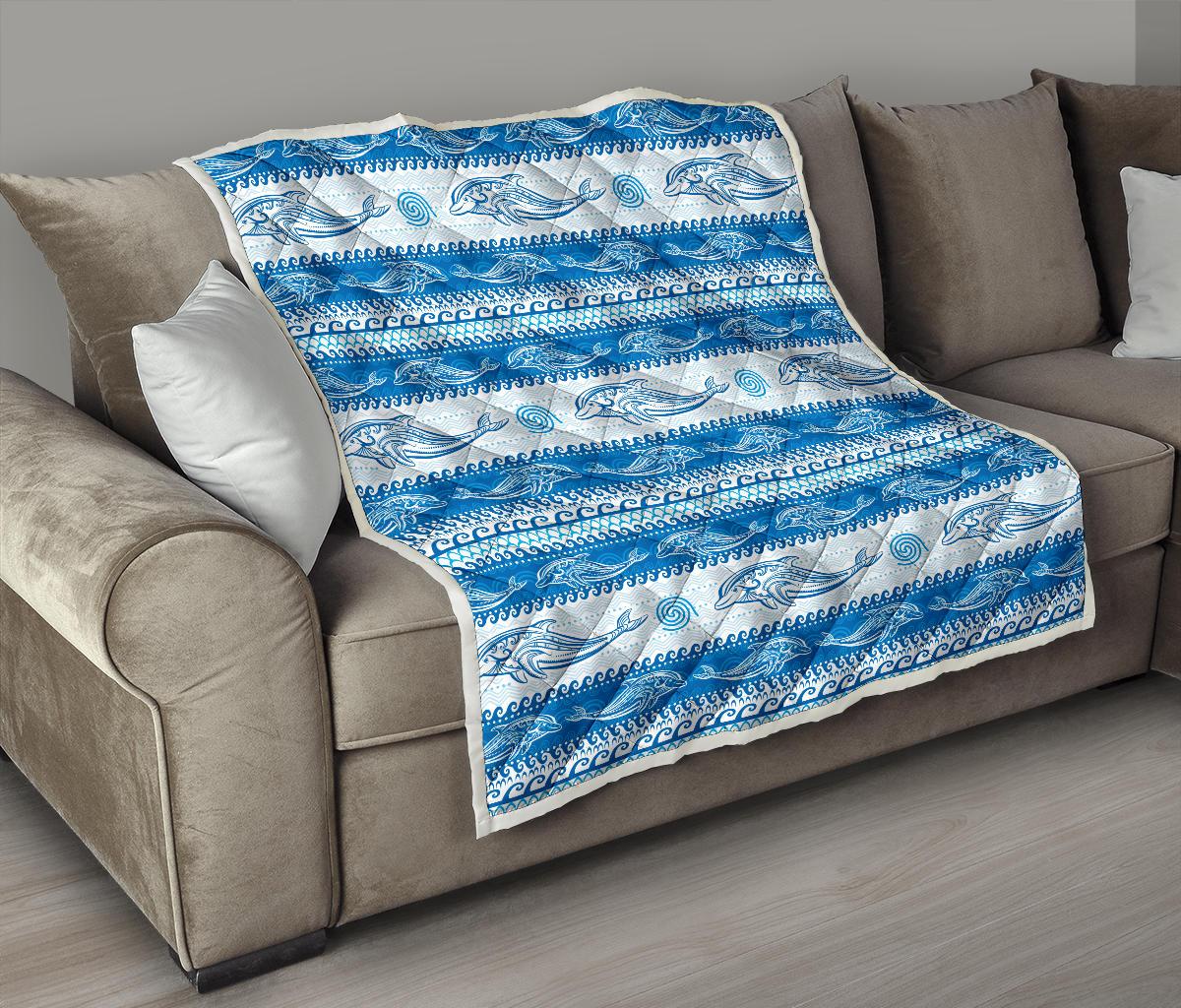 Dolphin Tribal Print Pattern Premium Quilt-JTAMIGO.COM