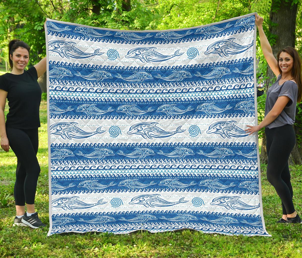 Dolphin Tribal Print Pattern Premium Quilt-JTAMIGO.COM