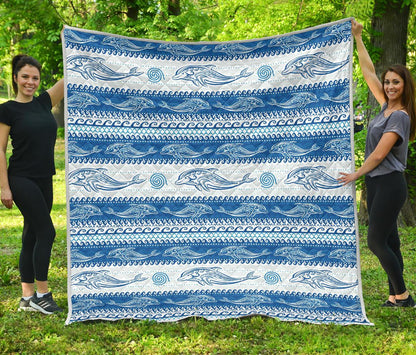 Dolphin Tribal Print Pattern Premium Quilt-JTAMIGO.COM