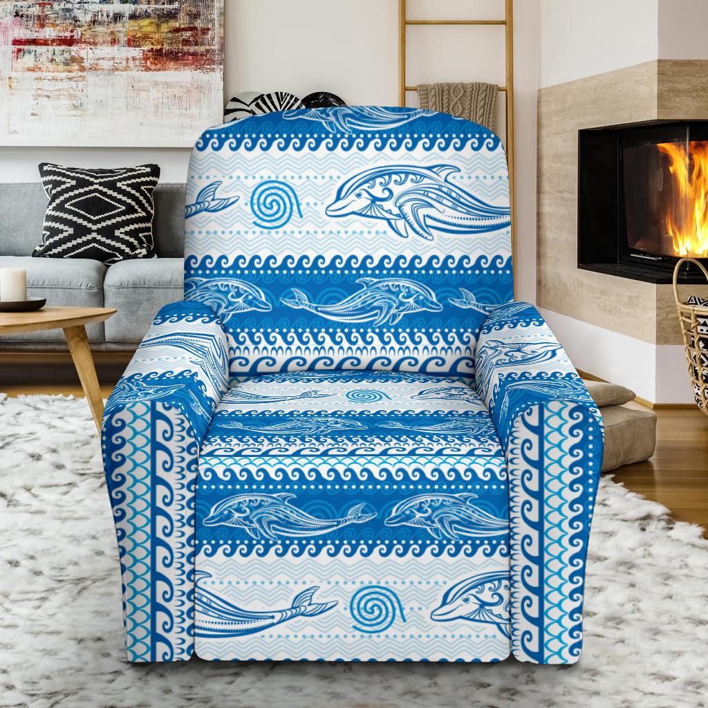Dolphin Tribal Print Pattern Single Sofa Slipcover -JTAMIGO.COM