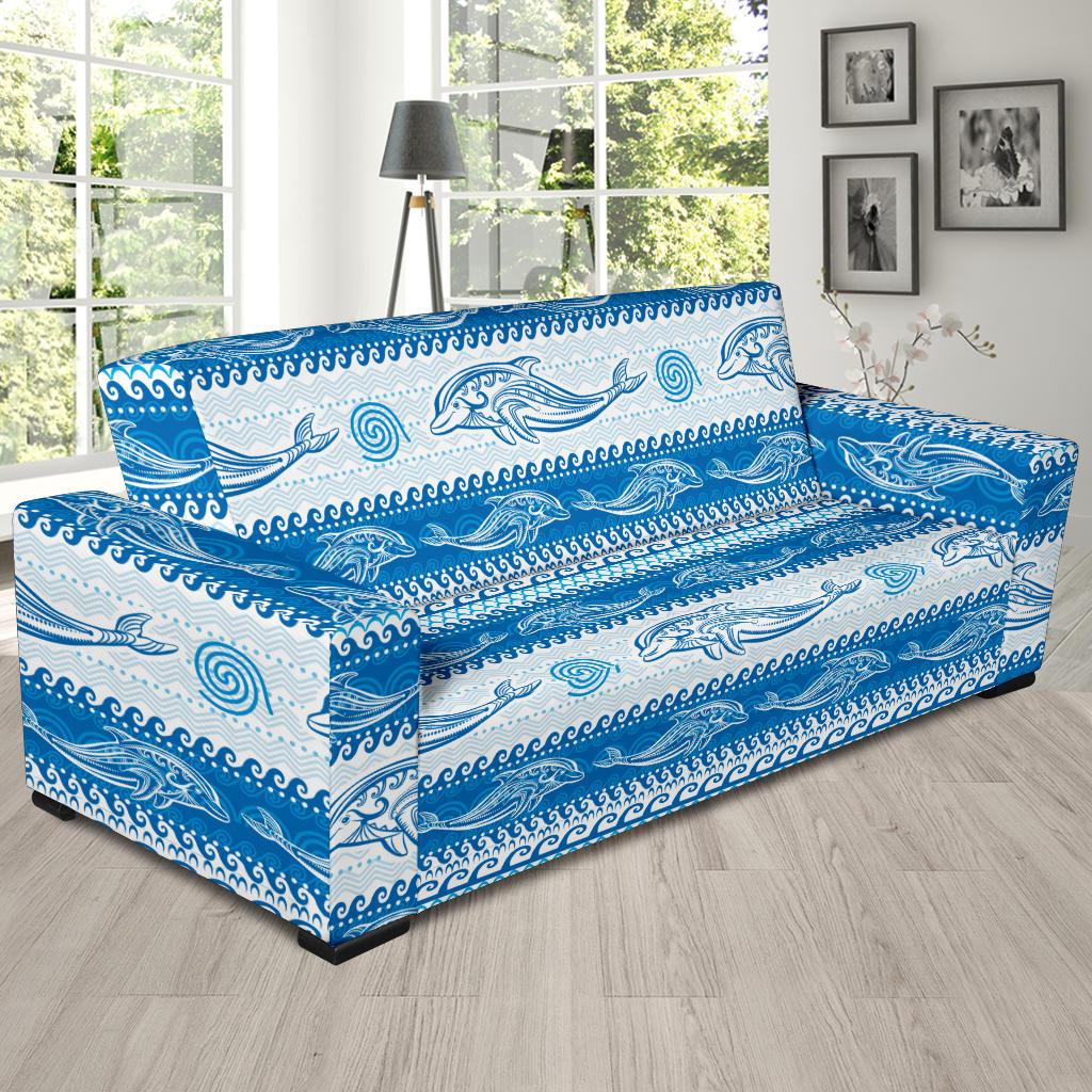 Dolphin Tribal Print Pattern Sofa Slipcover-JTAMIGO.COM