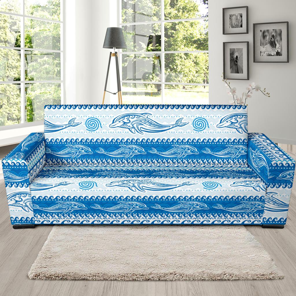 Dolphin Tribal Print Pattern Sofa Slipcover-JTAMIGO.COM