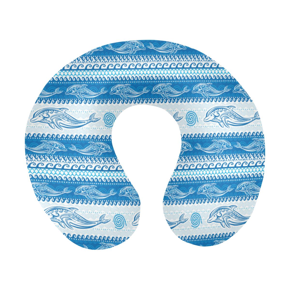Dolphin Tribal Print Pattern U-Shaped Travel Neck Pillow-JTAMIGO.COM