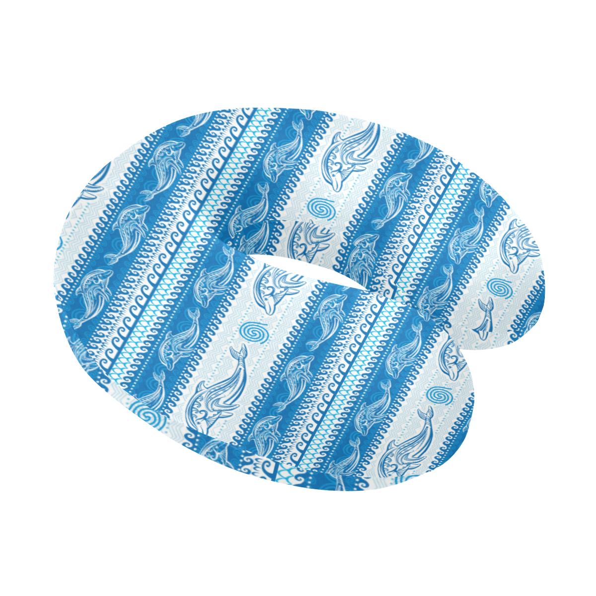 Dolphin Tribal Print Pattern U-Shaped Travel Neck Pillow-JTAMIGO.COM
