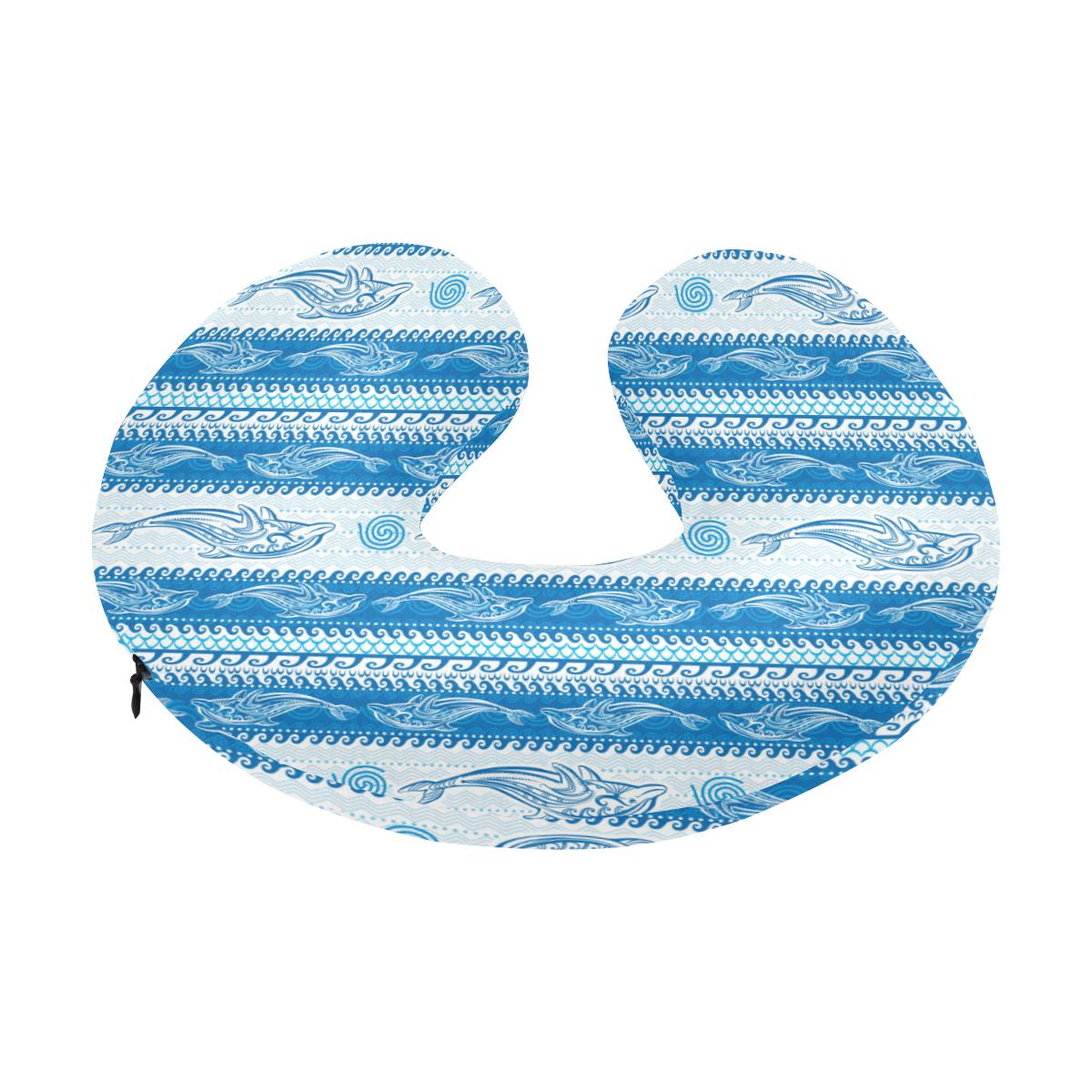 Dolphin Tribal Print Pattern U-Shaped Travel Neck Pillow-JTAMIGO.COM