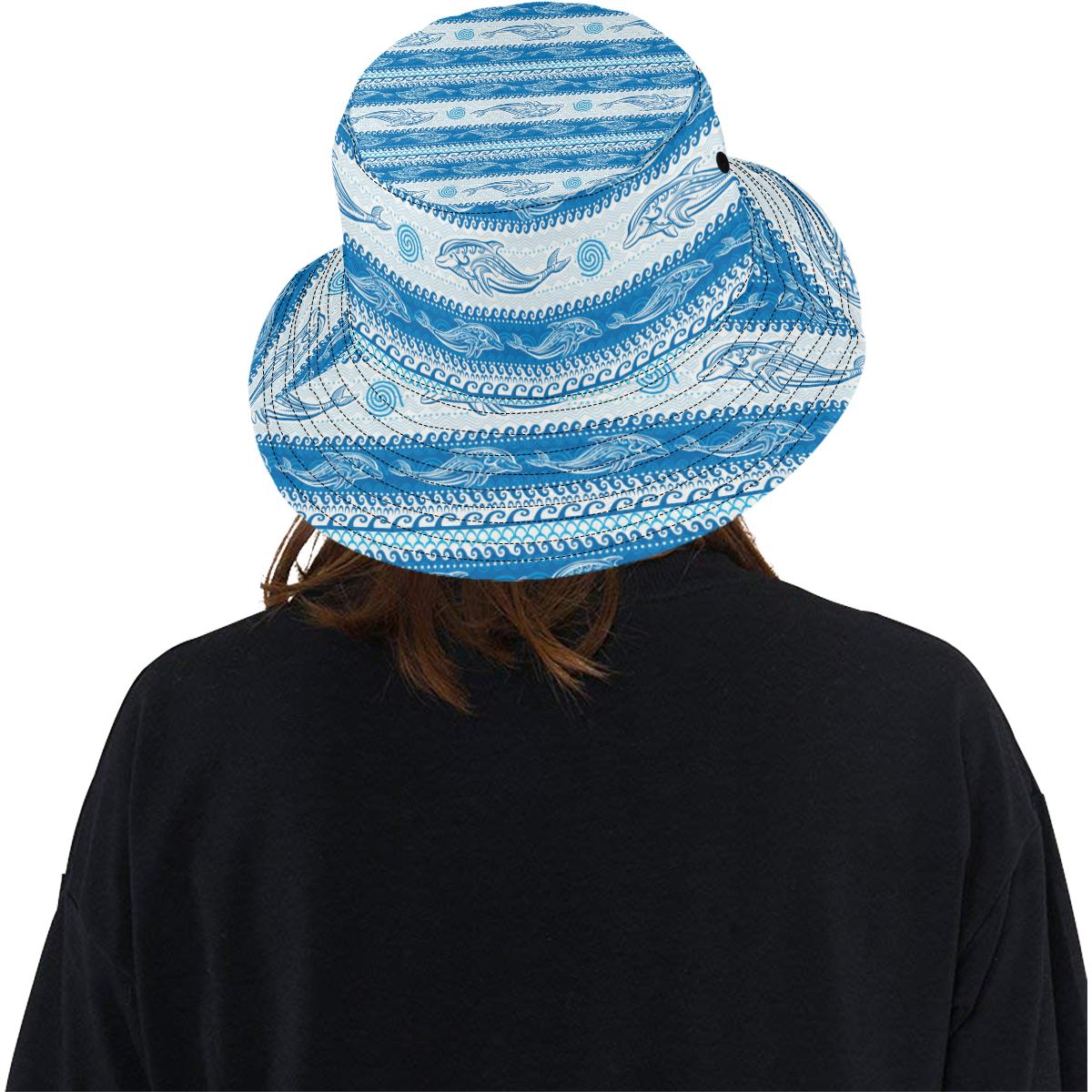 Dolphin Tribal Print Pattern Unisex Bucket Hat