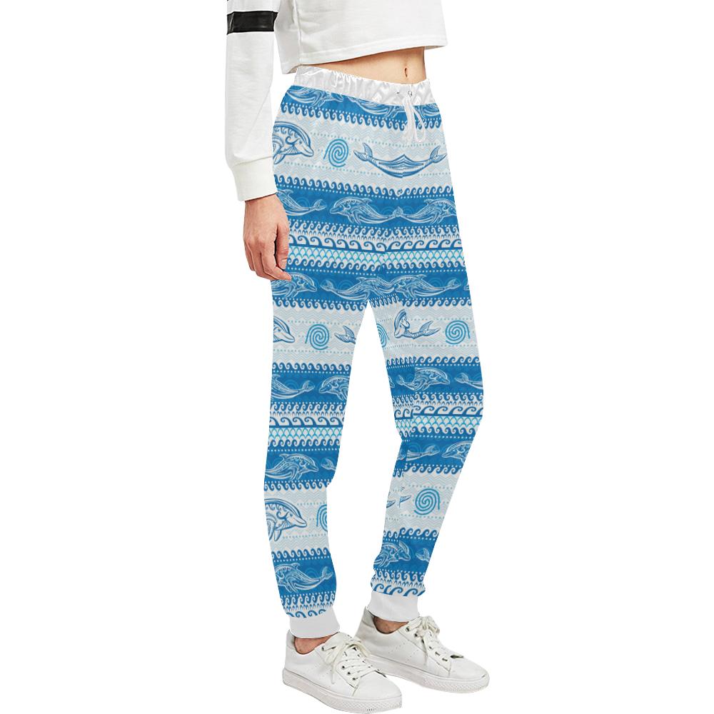 Dolphin Tribal Print Pattern Unisex Casual Sweatpants (Model L11)-JTAMIGO.COM