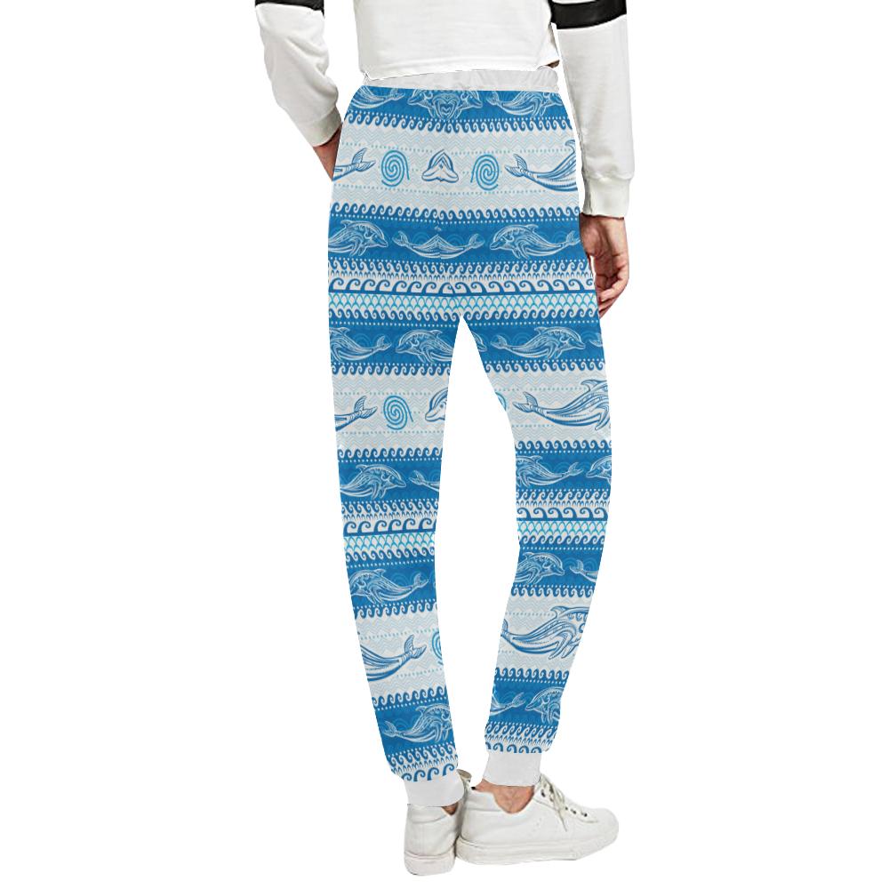 Dolphin Tribal Print Pattern Unisex Casual Sweatpants (Model L11)-JTAMIGO.COM