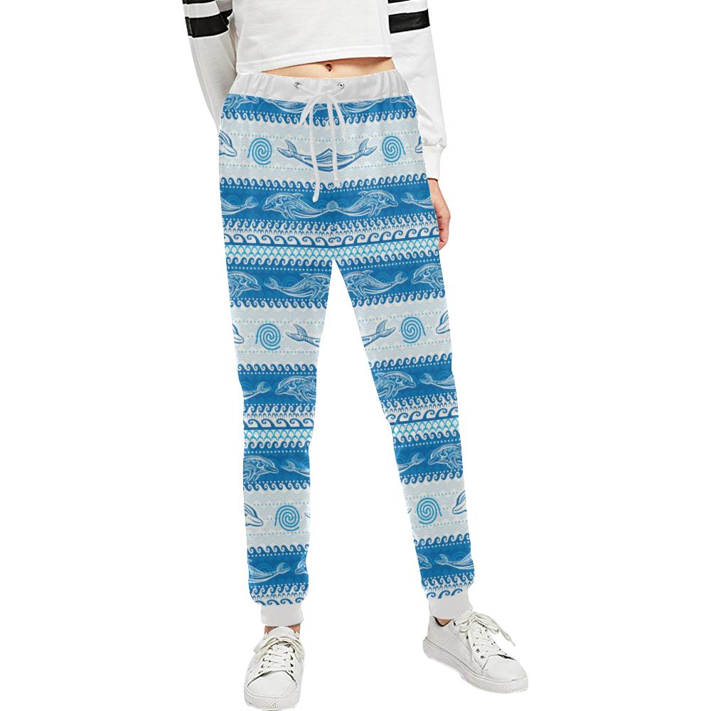 Dolphin Tribal Print Pattern Unisex Casual Sweatpants (Model L11)-JTAMIGO.COM