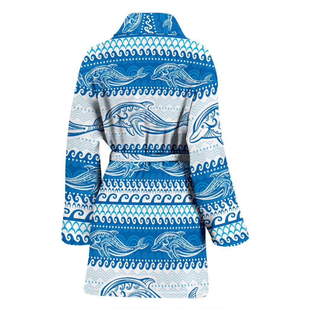 Dolphin Tribal Print Pattern Women Bath Robe-JTAMIGO.COM