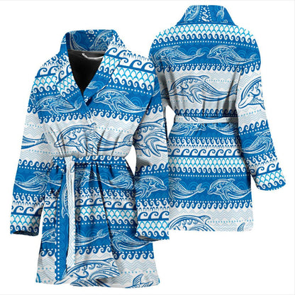 Dolphin Tribal Print Pattern Women Bath Robe-JTAMIGO.COM