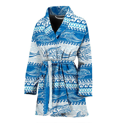 Dolphin Tribal Print Pattern Women Bath Robe-JTAMIGO.COM