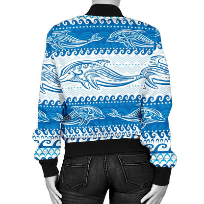 Dolphin Tribal Print Pattern Women Casual Bomber Jacket