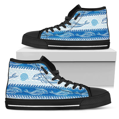 Dolphin Tribal Print Pattern Women High Top Shoes