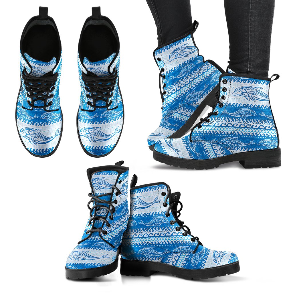 Dolphin Tribal Print Pattern Women Leather Boots-JTAMIGO.COM