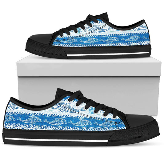 Dolphin Tribal Print Pattern Women Low Top Shoes