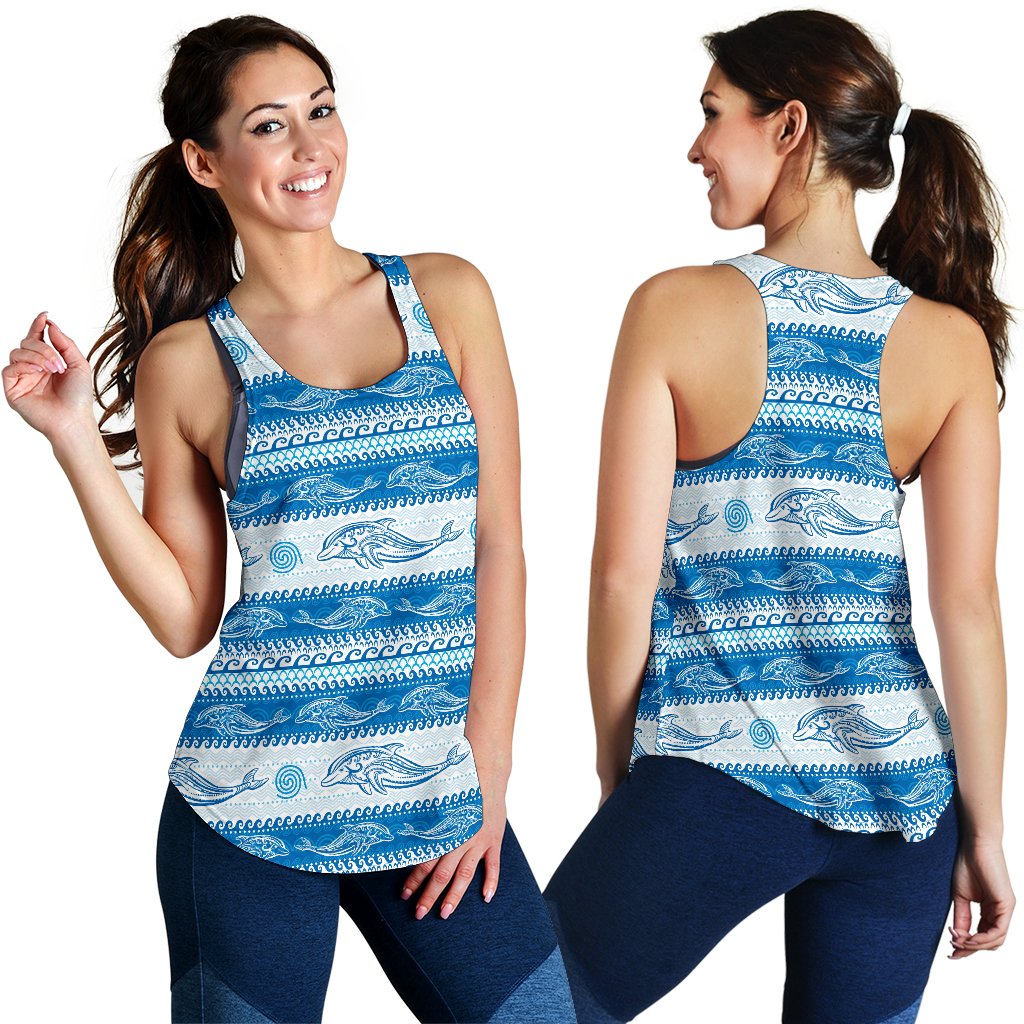 Dolphin Tribal Print Pattern Women Racerback Tank Top